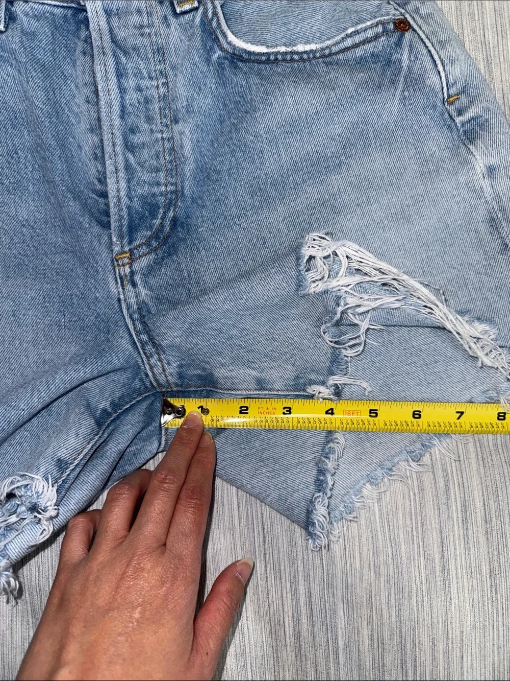 Citizens Of Humanity Annabelle Long Light Blue Distressed Denim Cutoff Shorts
